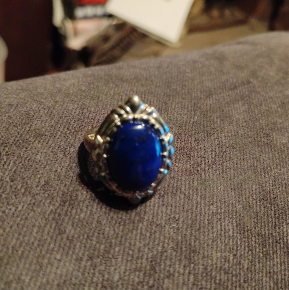 925 Silver Ring With Blue Stone Size 6